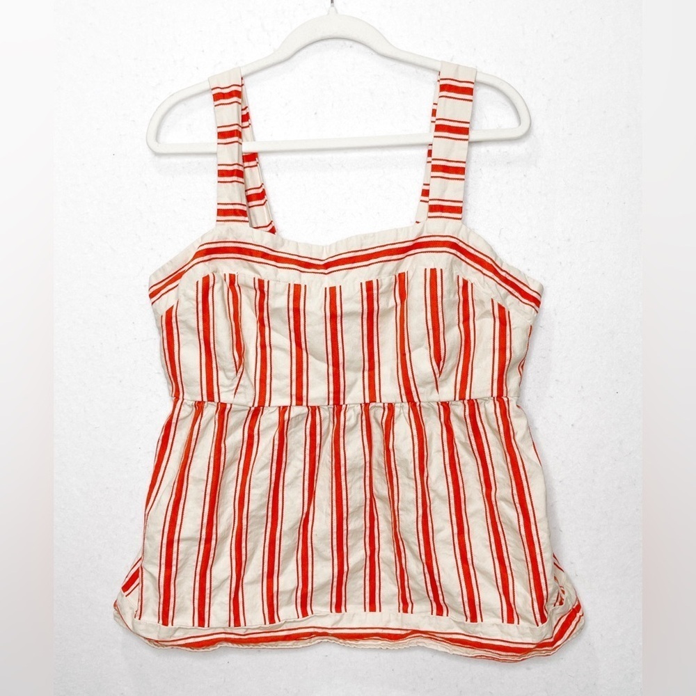 CABI Orange & Ivory Stripe Brunch Baby Doll Tank Top Style 6102